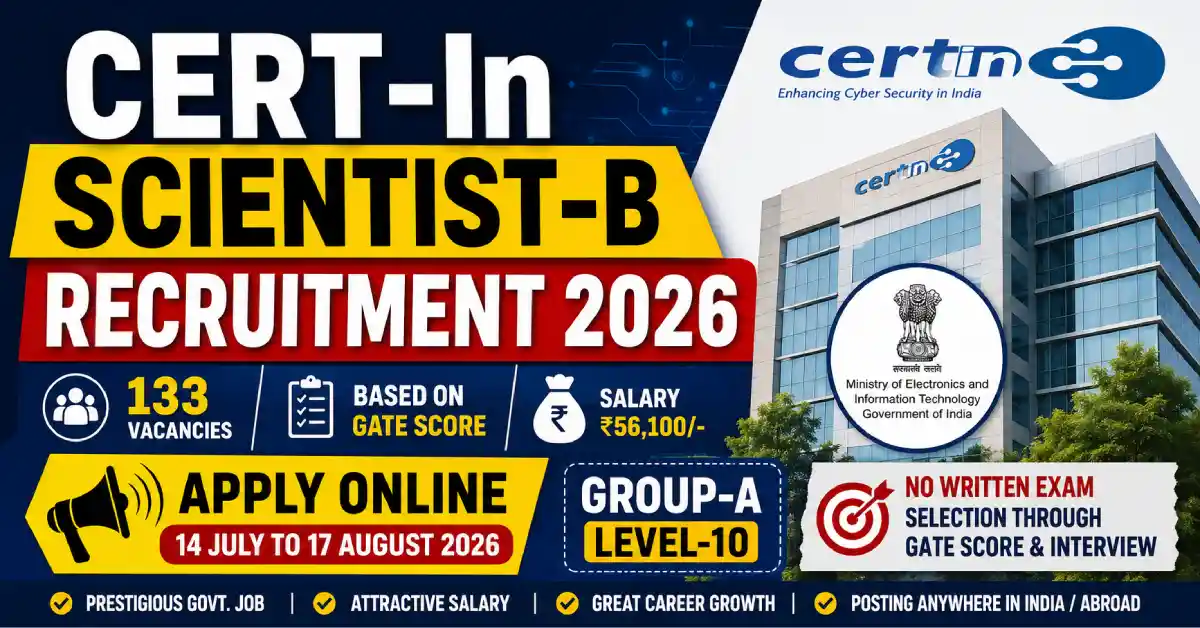 CERT-In Scientist-B Recruitment 2026: