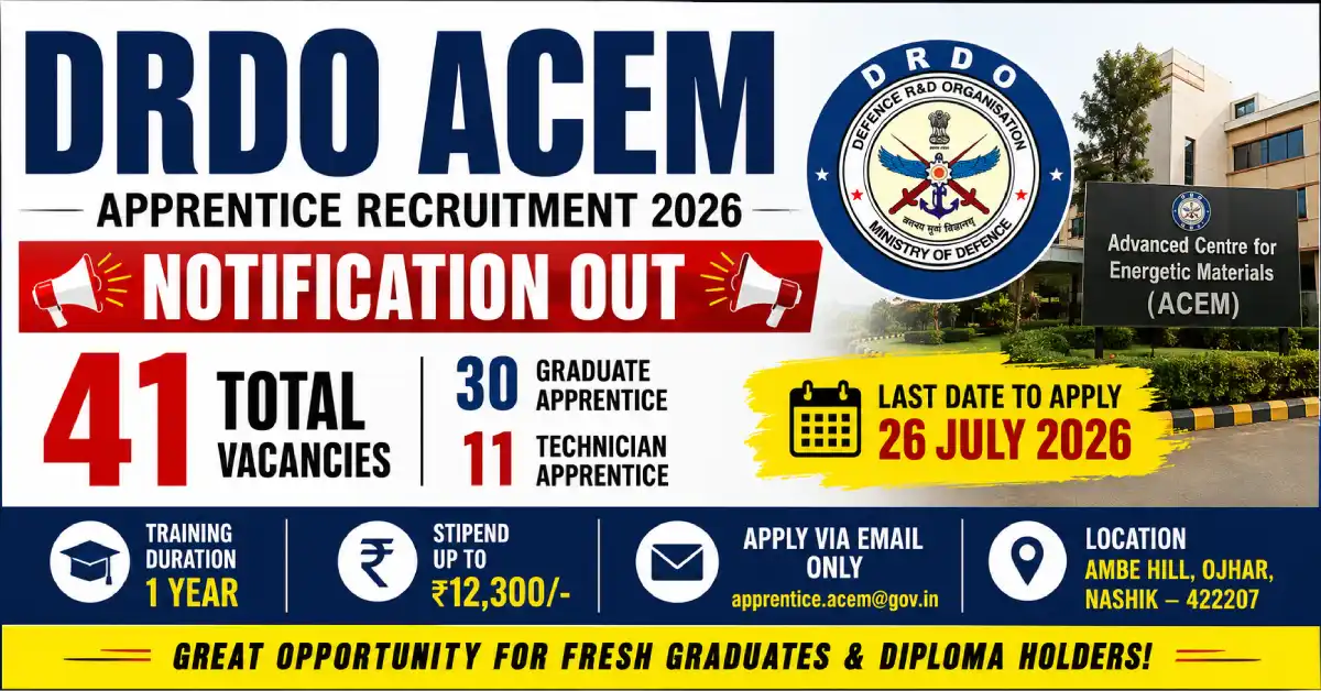 DRDO ACEM Apprentice Recruitment 2026